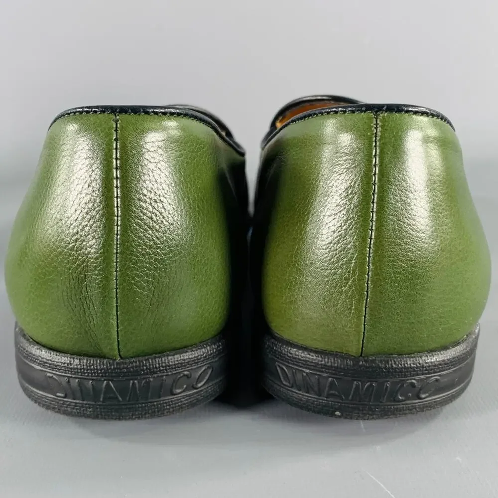 A.TESTONI Size 8 Green Black Contrast Stitch Leather Slip On Loafers
